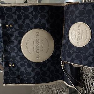 Denim Coach bag with matching wristlet